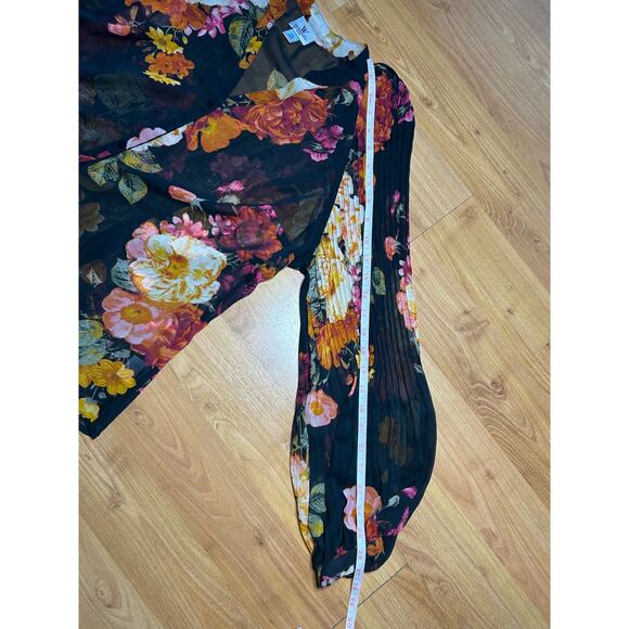 Worthington Black floral sheer long bishop sleeve button up blouse Whimsigoth XL - Picture 9 of 9